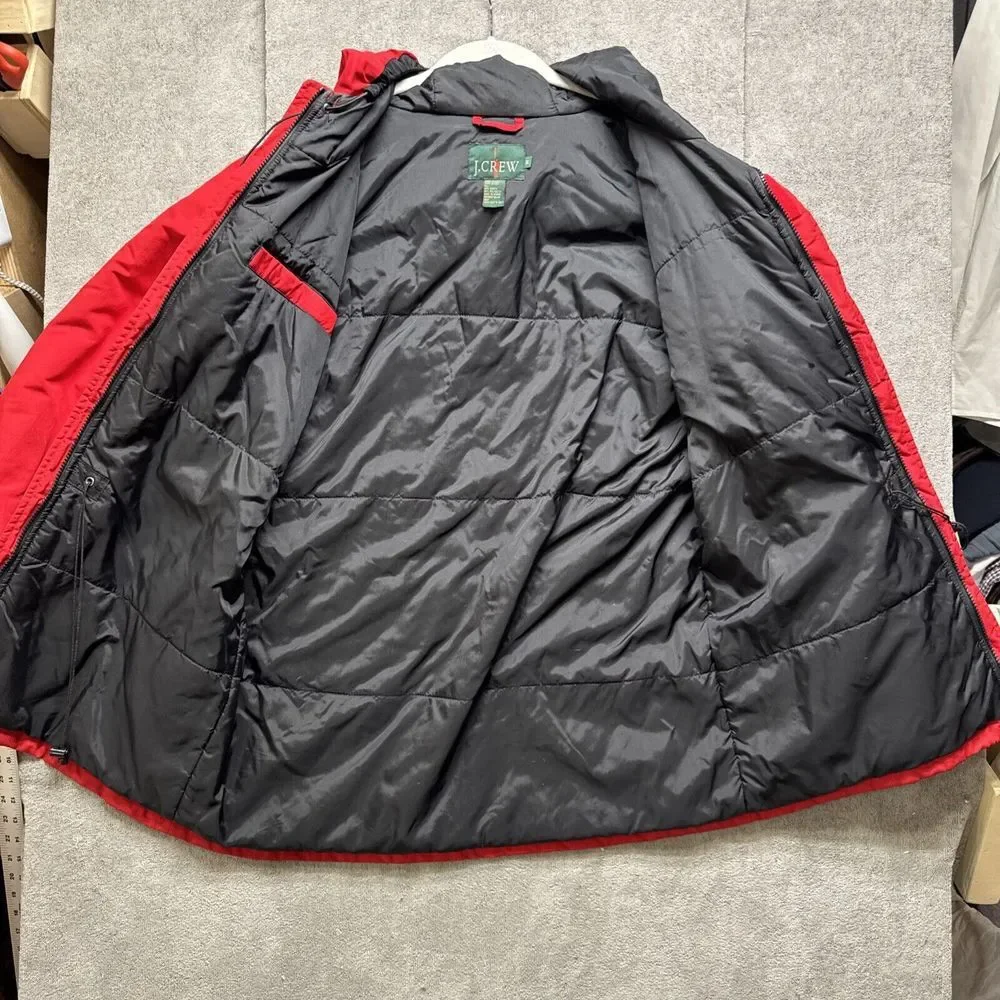 Vtg J Crew Jacket Mens M Red 3 Pocket Hood Nylon Water Resist Insulated Nautical